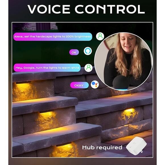 Cloudy Bay 8-Pack 7” Smart Hardscape LED Lights RGB Color Changing, Alexa/Google - Picture 9 of 9